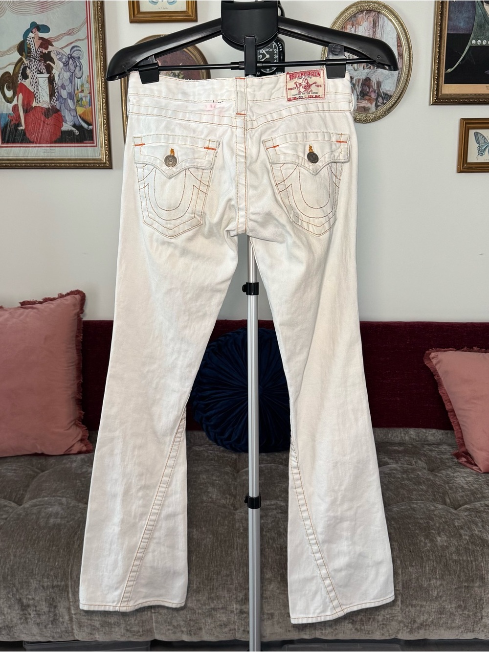 Y2K True Religion White Flare Jeans with Signature Back Stitching